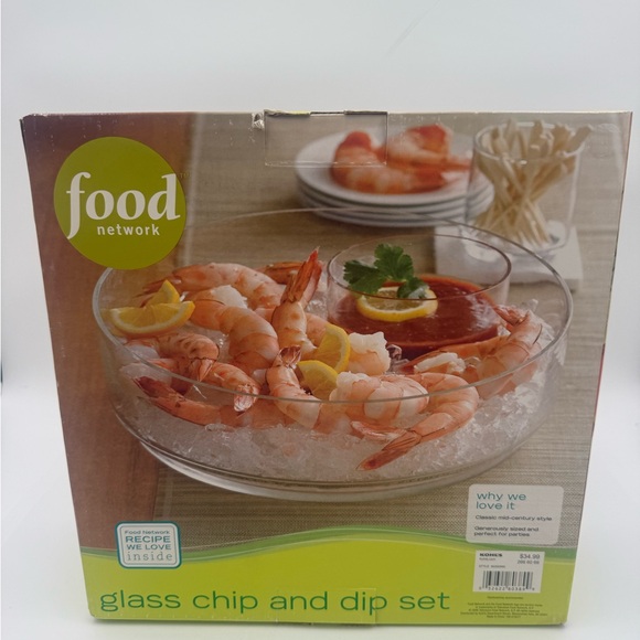 Food Network Glass Chip Dip/Cocktail Platter Set New Open...